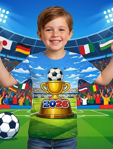  Jungen 3D Grafik Fußball Fußball-T-Shirts T-Shirt Kurzarm 3D-Druck Sommer Frühling Sport Mode Streetwear Kinder 4-12 Jahre Rundhalsausschnitt Lässig Täglich Outdoor Normale Passform