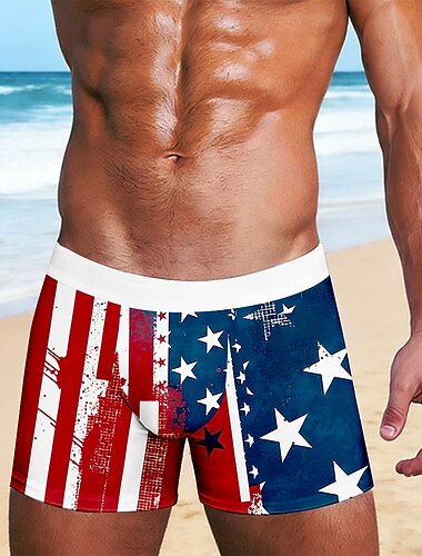  Homme 4 juillet, 250e anniversaire des États-Unis Drapeau américain Boxers extensibles Caleçons de Bain Shorts de bain boxeur Patriotique Occasionnel Maison Vacances à la Plage Ceinture Élastique