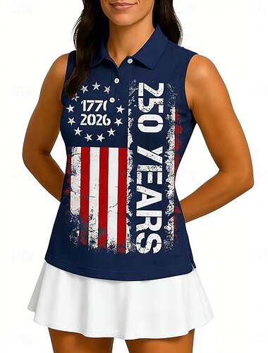  Dzień Niepodległości 250. rocznica powstania Ameryki Damskie Graficzny Flagi Sportowa koszula Koszulki polo tenisowe Podkoszulki bez rękawów Bez rękawów Elastyczny Odvádí pot Oddychający Bransoletka