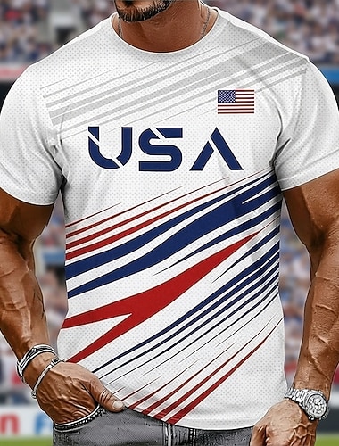  Coppa di calcio 2026 Per uomo USA Maglietta Manica Corta maglietta Stampa 3D Girocollo Camicia Moda Bloke Core Athleisure Quotidiano Streetwear Bianco Blu scuro Estate Primavera Abbigliamento S M L
