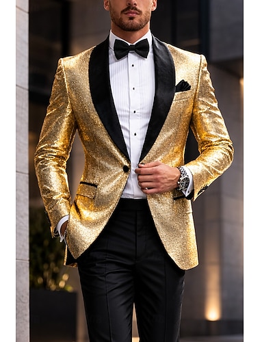  Blazer rétro à paillettes pour homme des années 70, style disco, soirée, scintillant, décontracté, simple boutonnage, un bouton, noir, argent, bordeaux, bleu royal, or