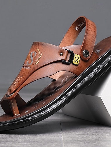 Brune sandaler i kunstskinn til herre – uformelt sommerfottøy, justerbar stropp, utendørsreiser og hverdagskomfort