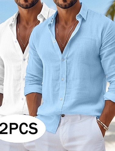  Pánské Košile Lněná košile Letní košile Oblečení na pláž Košile na knoflíky Bez vzoru Ležérní Dovolená zelená + šedá Bílá + růžová Bílá + Zelená Šedá + růžová Dlouhý rukáv Límeček Jaro léto Léto