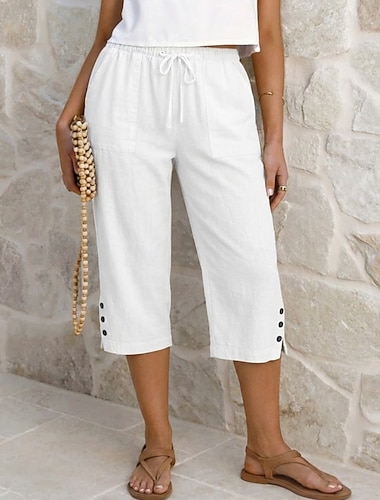  Dámské Bavlněné plátěné šortky Capri kalhoty Kalhoty chinos Kraťasy prázdniny Základní Na běžné nošení Telecí délka Středně vysoký pas Bez vzoru Kapsy Elastický pas Pohodlné Prodyšné Neelastické