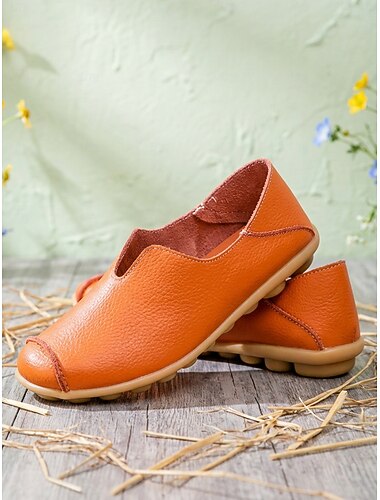  Oranje comfortabele instapschoenen voor dames – zachte, casual loafers met een flexibele antislipzool, lichtgewicht alledaagse schoenen voor dames, perfect voor werk, reizen, autorijden en dagelijks