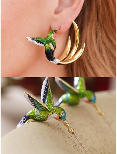  Damesoorbellen met kolibriemotief, gemaakt van legering, boho-stijl, kleurrijk emaille design, lichtgewicht en uniek, perfect voor vakantie, reizen en casual dagelijks gebruik.