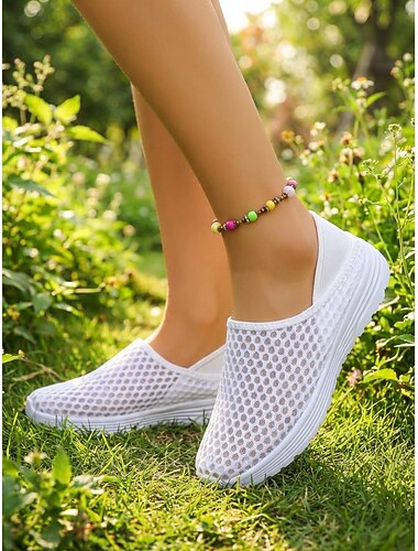  נעלי ספורט לבנות מרשת לנשים - נעלי הליכה קלות ונושמות לטיולים בחוץ, לבוש יומיומי בקיץ ולנוחות יומיומית