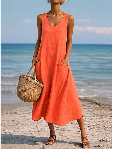  Damen Maxikleid Shiftkleid Sommerkleid Lässig Täglich Lässiger Schnitt Einfach Ärmellos Rundhalsausschnitt Blau Schwarz Weiß Hellgrün Sommer Frühling Herbst