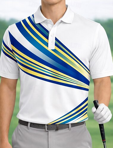  Voor heren Meetkundig Golf Sport Poloshirts Korte mouw Poloshirt Overhemden met kraag Casual Sportkleding Knop Lente zomer blauw Wit Geel