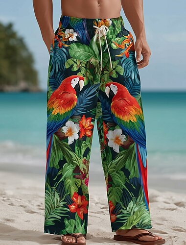  Per uomo Fiori tropicali Pappagallo Foglia di palma Pantaloni Pantaloni Larghi Pantaloni casual Misura del girovita medio Hawaiano All'aperto Vacanza Abbigliamento mare Coulisse elastica in vita