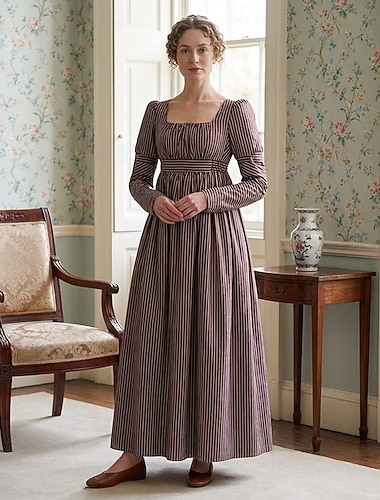  1791's سيدة ريجنسي اللباس جين أوستن خمر فستان بخصر عالٍ ثوب شاي ريترو خمر في العصور الوسطى عصر النهضة للمرأة هالوين كرنفال حفلة تنكرية