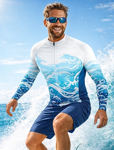  Miesten Normaali Ihottumissuoja Uimapaita Geometrinen Kaltevuus UPF50+ UV suoja Nopea kuivuminen Pitkähihainen Uima-asut Rash guard -suojapaita Lainelautailu Melonta Hiekkaranta Kesä