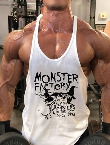  Voor heren Grafisch Brief Training tanktop Hardlooptanktop Fitness tanktop Zomer Mouwloos Sneldrogend Vochtregelerend Sportschooltraining Actieve training Oefening blauw Zwart Wit Sportkleding