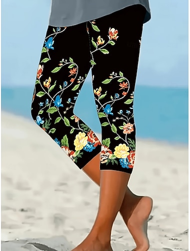  Dámské Kalhoty chinos Legíny prázdniny Vinobraní Šik ven Capris Vysoký pas Květinový Grafika Potisk Pohodlné Yumuşak Elastické Denní Venkovní Dovolená Vodní modrá Šedozelená Černá Bílá Léto Jaro