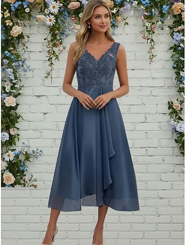  Damen Midikleid Spitzenkleid Freizeitkleid Cocktailkleid Kleid für Hochzeitsgäste Elegant Mode Urlaub Ferien Date Normale Passform Einfach Ärmellos V Ausschnitt Blau Grün Sommer Frühling