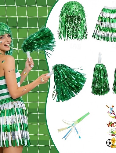  5-teiliges Fußball-Sommer-Fan-Set mit Perücke, Hut und Handbommeln, Kostümzubehör für Fußballfans bei Spieltagspartys und Sportveranstaltungen