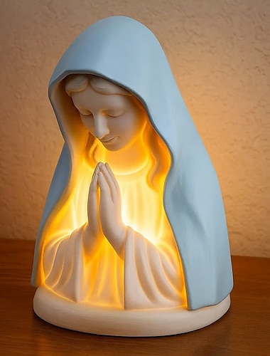  luce notturna con statua della vergine maria, nuova luce notturna con preghiera della vergine maria, lampada da tavolo devozionale a led, luci notturne morbide per la protezione degli occhi,