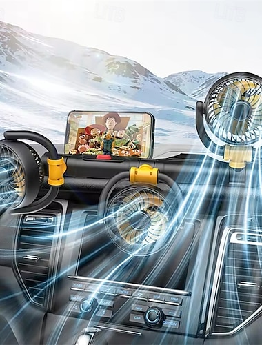  Dreifach-Autolüfter, 12V/24V USB-betriebener 3-köpfiger Fahrzeuglüfter für das Armaturenbrett, 360° drehbarer, leistungsstarker und leiser Luftumwälzer für LKW, SUV, Wohnmobil, Van, tragbarer