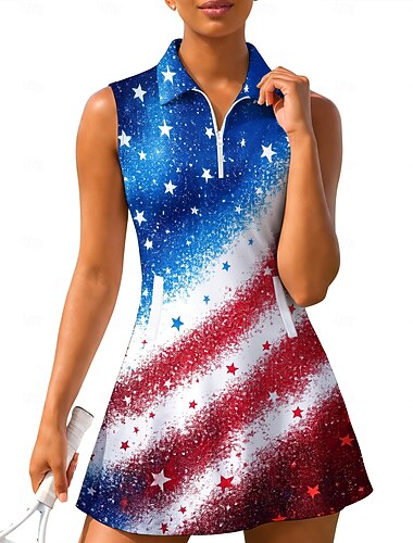  250. rocznica powstania Ameryki Dzień Niepodległości Damskie Flagi Sukienka do tenisa Sukienka sportowa Bez rękawów Zamek Nadruk Oddychający Bransoletka tenisowa Golf Badminton Kołnierz polo Kołnierz