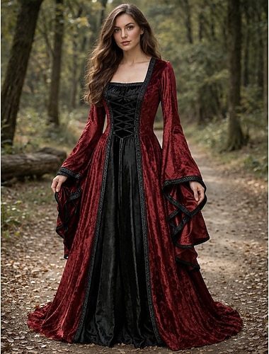  Kostymer i middelalderstil Renessanse Kjoler Fancy kostyme Lange Ermer Trollmann / heks Viking Kostyme Dame Keltisk fantasi Halloween Karneval Ytelse LARP Ren Faire Voksne Kjole