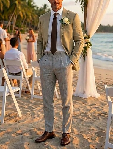  Herren Leinenblazer Notch-Kragen Leicht Klassisch Einfarbig Blazer Leinenblazer Weiß Kaki Beige Figurbetonter Schnitt Einreihig Zwei-Knöpfe