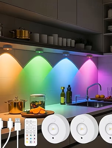  3/6 wiederaufladbare RGB-Nachtlichter mit Fernbedienung und 12 Farbmodi für Schrank, Küche, Bad, Schlafzimmer, Büro – Stimmungslicht