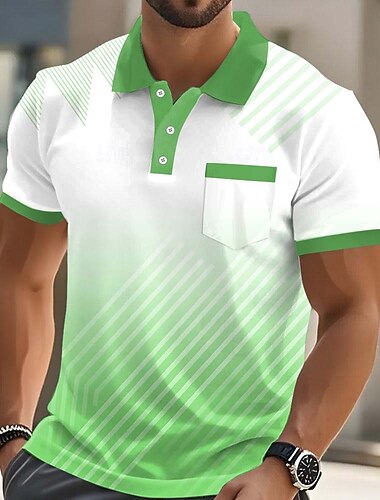  Férfi Geometriai Linije Pólóingek Rövid ujjú Pólóingek Galléros ingek Alkalmi Szabadtéri Sportruházat Hétköznapi viselet 3D nyomtatás Gombok Tavaszi nyár Medence Bíbor Barna