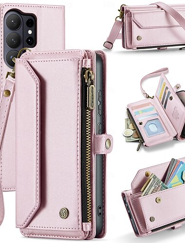  Handy Hülle Handyhüllen Für Samsung Galaxy S26 S26 Ultra Plus Brieftaschenhülle Mit Ständer Reisverschluss mit Trageriemen Retro TPU PU-Leder