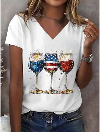  Amerikaanse onafhankelijkheidsdag Dames T-shirt Afdrukken Grafisch Vlag Vintage Stijlvol Klassiek Korte mouw V-hals Normale tops Dagelijks blauw Zwart Wit Rood Zomer Lente