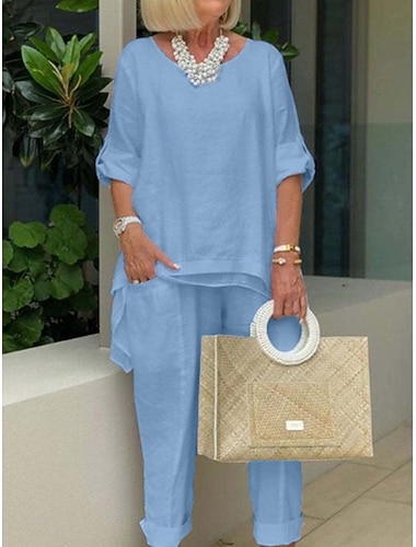  Dámské Dvoudílné sady Sady kalhot Dlouhý rukáv Tričkový Bez vzoru Módní Šik ven Ležérní Denní Venkovní Vodní modrá Černá Bílá Léto Běžný