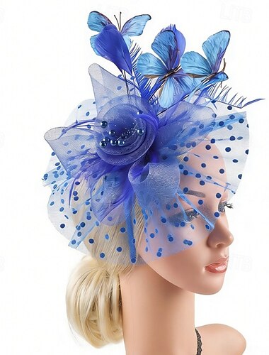  fascinators Tyl Fjer Bryllup Fødselsdag Årgang Sød Stil Retrorød Med Fjer Sommerfugl Split Medaljon Hovedbeklædning