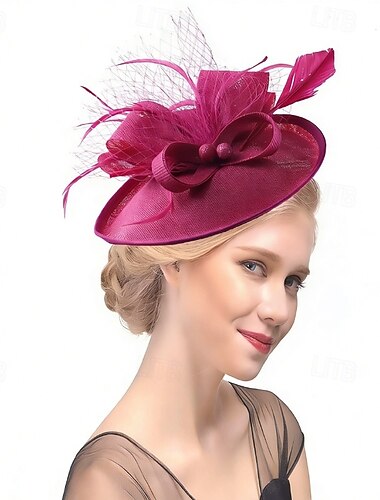  Fascinator Lino Matrimonio Compleanno Vintage Carino Retrò Con Piuma Copricapo Copricapo