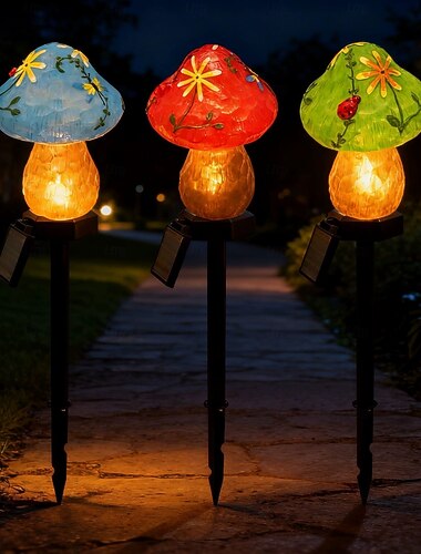  Luces solares para césped con forma de hongo, luces de jardín de resina impermeables, iluminación para caminos al aire libre, decoración de patios de villas, 1 unidad