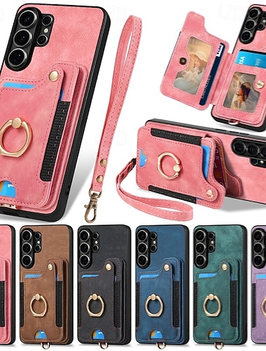  telefoon hoesje Voor Samsung Galaxy S26 S25 Edge S24 S23 FE S22 PlusUltra A56 A36 A26 A16 A06 Wallet Card Case met polsband Schokbestendig TPU PU-nahka