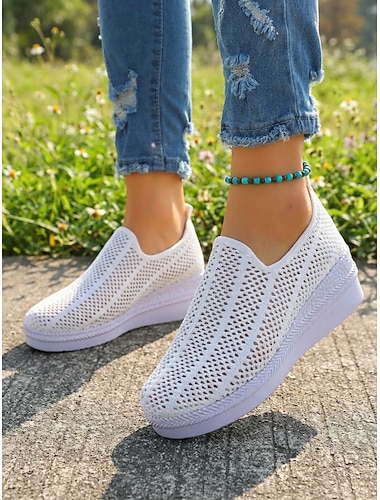  Scarpe da passeggio da donna bianche in mesh traspirante: sneakers leggere e comode da indossare senza lacci, scarpe estive casual per viaggiare, camminare, attività all'aperto e per tutti i giorni.