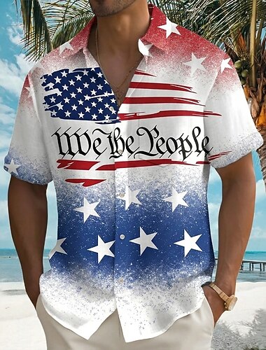  Homme 4 juillet, 250e anniversaire des États-Unis Drapeau américain Nous le peuple Chemise Chemise d'été Chemise Boutonnée Manche Courte Patriotique Extérieur Fête Été Printemps Col Rabattu