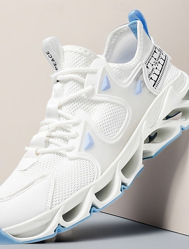  hvite atletiske joggesko for menn – lette, pustende løpesko, avslappet sportsstil, treningsstudio, turgåing og hverdagsbruk