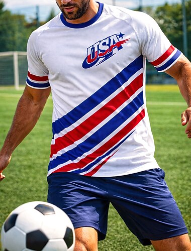  Per uomo Maglia da calcio Geometrico Stelle USA Maglioni T-shirt sportiva Estate Blocco di colore Manica Corta Casuale Sportivo Spandex UPF 50 Asciugatura Rapida Traspirante Torneo Calcio Casuale