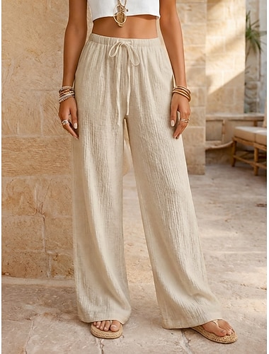  Pentru femei Pantaloni de vară 100% Βαμβάκι Pantaloni cu picioare drepte Vacanță Modă De Bază Lungime totală Talie medie Simplu Cordon Talie elastică Confort Uscare rapidă Απαλό Strech Zilnic Haine