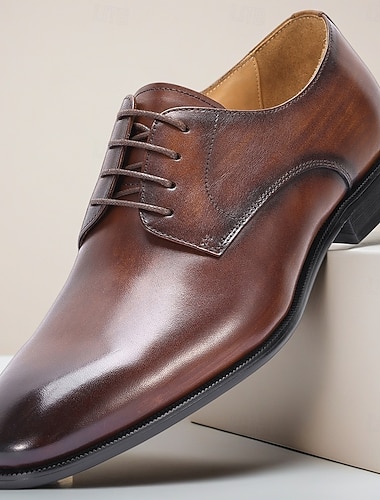  Chaussures derby pour homme en cuir de qualité supérieure – cuir de vachette véritable, finition jaune brillante, style classique et élégant, chaussures habillées confortables, parfaites pour le bureau, les mariages et les occasions spéciales.