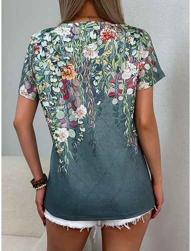  Dames T-shirt Afdrukken Bloemig Grafisch Planten Vintage Stijlvol Klassiek Korte mouw Strakke ronde hals Lange tops Dagelijks Weekend blauw Zwart Wit Blozend Roze Donkergroen Zomer Lente