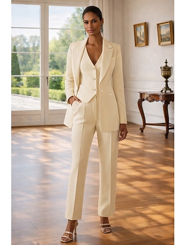  Dames 3-delige pakken Formeel Bruiloft gast Stretch crêpe Elegant Vintage Eenvoudig Lange mouw Tot de grond Piek revers