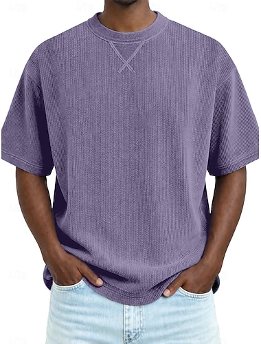  Férfi Póló Kordbársony Ing Tee Top Rövid ujjú Terített nyak Nyár Tavasz Minden évszak Tömör szín Csíkos Pit Strip Alap Retró Alkalmi Puha Kordbársony Vakáció Utca Alkalmi / Napi Fekete Fehér