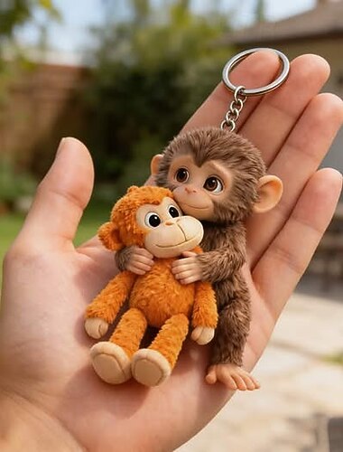  Punch Monkey Meme Umarmung 3D Harz Schlüsselanhänger süßer Affen Meme Schlüsselring Anhänger Geschenk für Tierliebhaber lustiger Taschen-Schlüsselanhänger für Schlüssel Rucksack oder Autoschlüssel