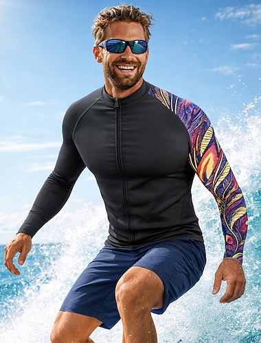  Miesten Keskipaksu Normaali Ihottumissuoja Uimapaita Abstrakti UPF50+ UV suoja Nopea kuivuminen Pitkähihainen Uima-asut Rash guard -suojapaita Lainelautailu Melonta Hiekkaranta Kesä