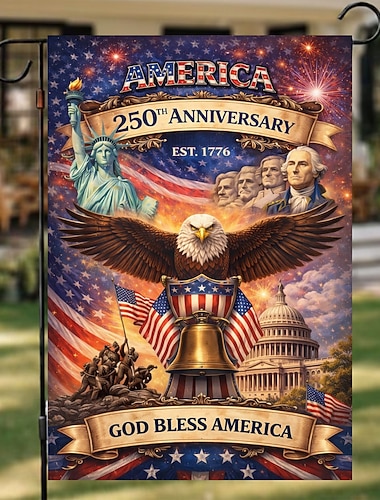  Gartendekoration zum 250. Jahrestag der USA: Patriotisches Kunstwerk mit Adler, Freiheitssymbol und historischen Ikonen zur Feier des amerikanischen Erbes.