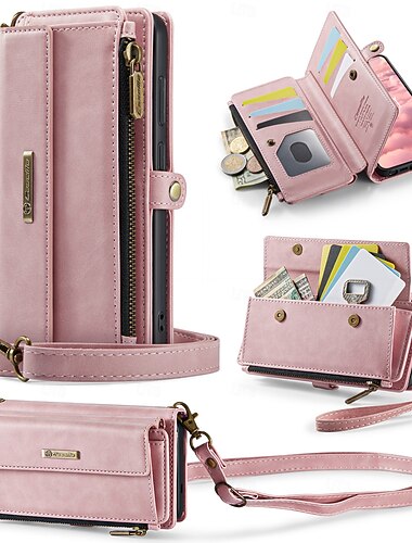  Handy Hülle Handyhüllen Für Samsung Galaxy S26 S26 Ultra Plus Brieftaschenhülle Mit Ständer Reisverschluss mit Trageriemen Retro TPU PU-Leder