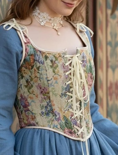  Médiéval Renaissance Cottagecore Corset Corsage Viking Paysan À lacets Fleuri Jacquard Déguisement Femmes Celtique Fantaisie Halloween Carnaval Performance LARP Foire de la Renaissance Adulte Corset