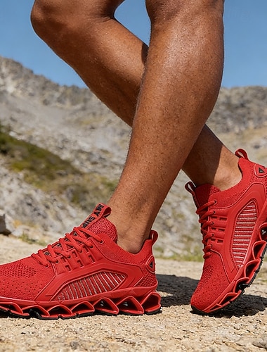  Røde herresko med pustende snøring og sportssko for feriesteder, ferieturer, uformelle reiser, friluftsliv, streetwear og aktive feriekvelder.