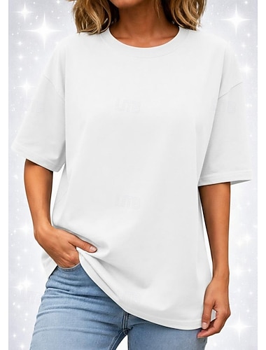  Dame Store T-skjorter 100 % bomulls-T-skjorte Helfarge Mote Klassisk Fritid Kortermet Crew-hals Vanlige topper Daglig Sport Ut på byen Svart Hvit Rosa Militærgrønn Navyblå Sommer Vår